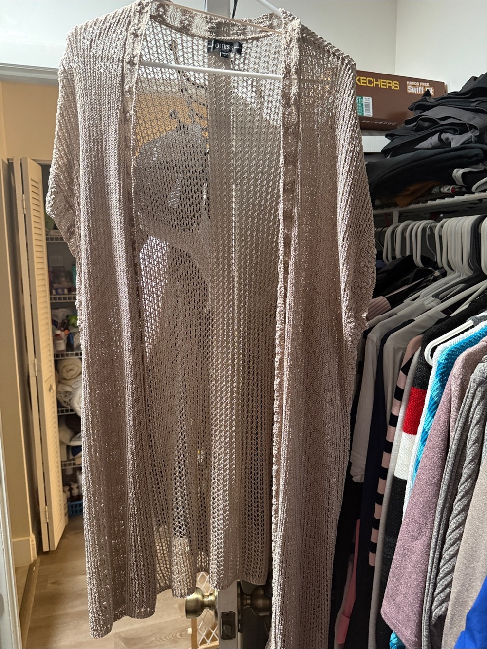Guess Beige Open-Knit Crochet Cardigan